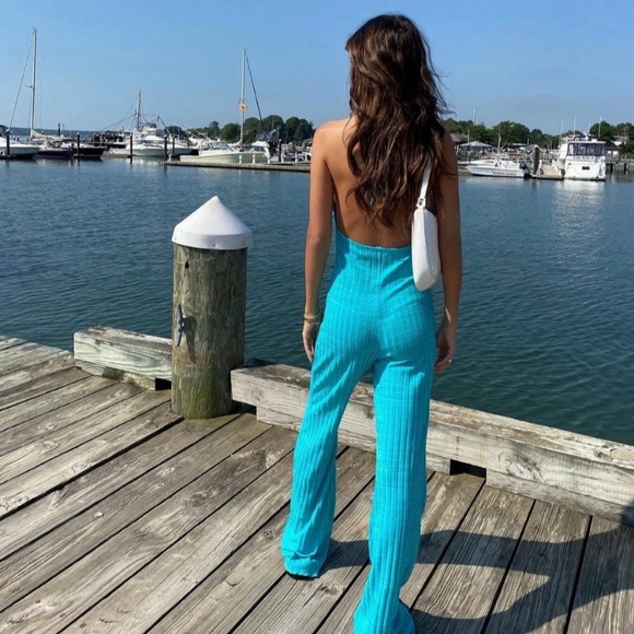 🦋 ZARA TURQUOISE BLUE RIBBED COTTON BLEND JUMPSUIT! - Picture 9 of 16